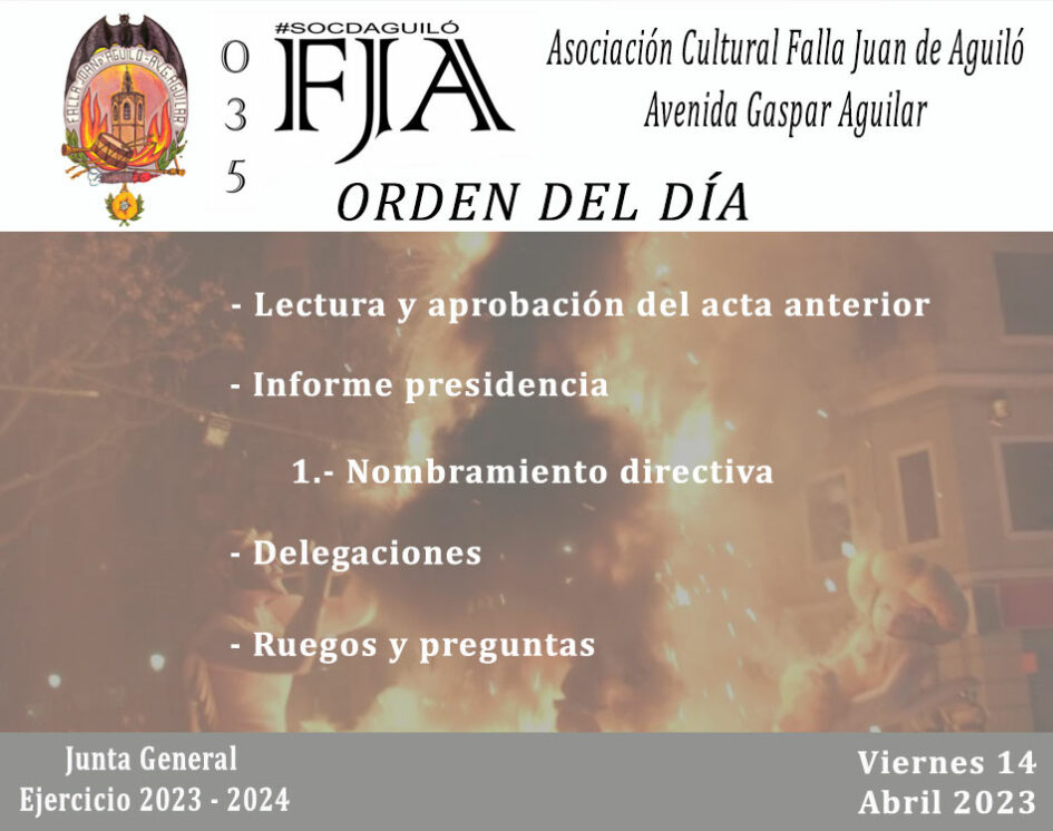 Orden del día Falla Juan de Aguiló